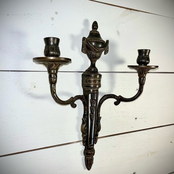 VINTAGE BRASS WALL CANDLE HOLDER – DOUBLE ARM - Picture 11 of 15